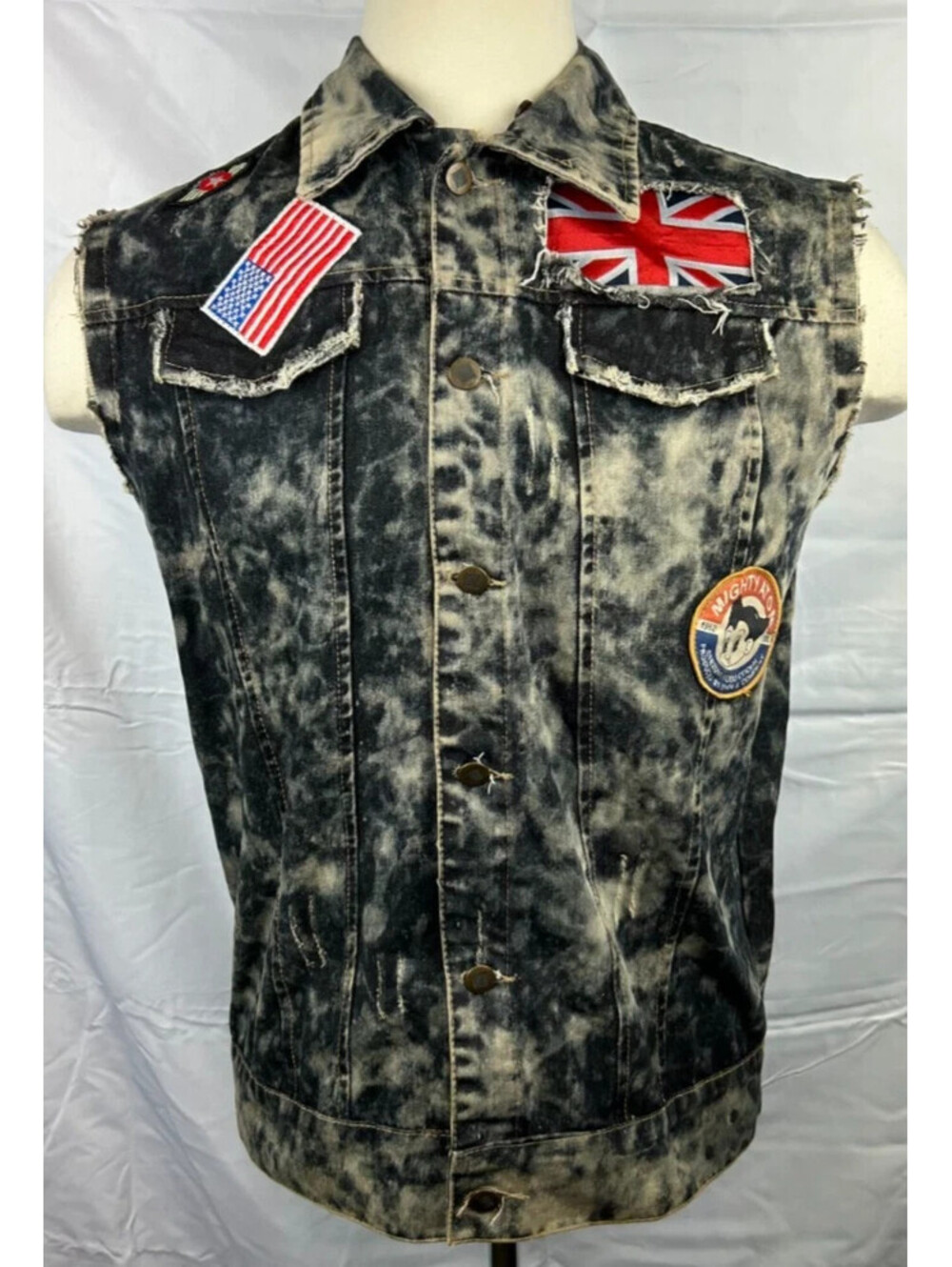 Hudson Outerwear Men's Medium Distressed Blue Denim Patch Vest